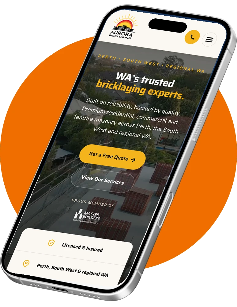 A tradie website shown on a mobile phone