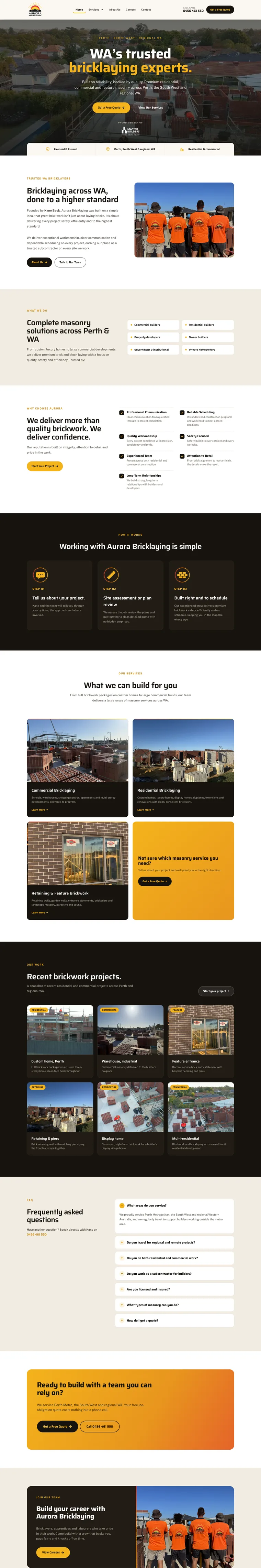 Bricklayer website design for Aurora Bricklaying