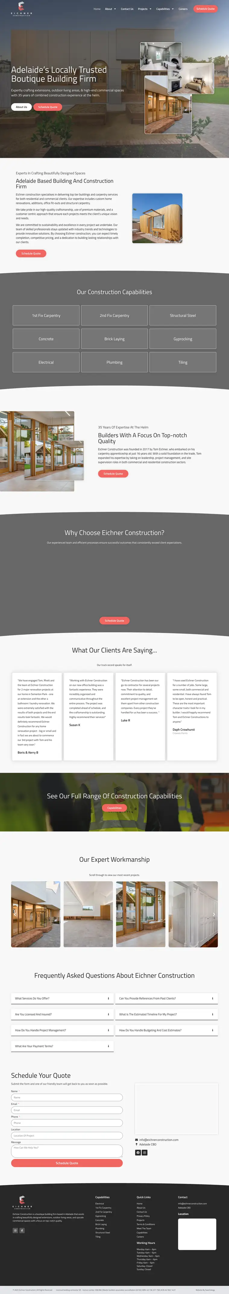 Builder website design for Eichner Construction, Adelaide