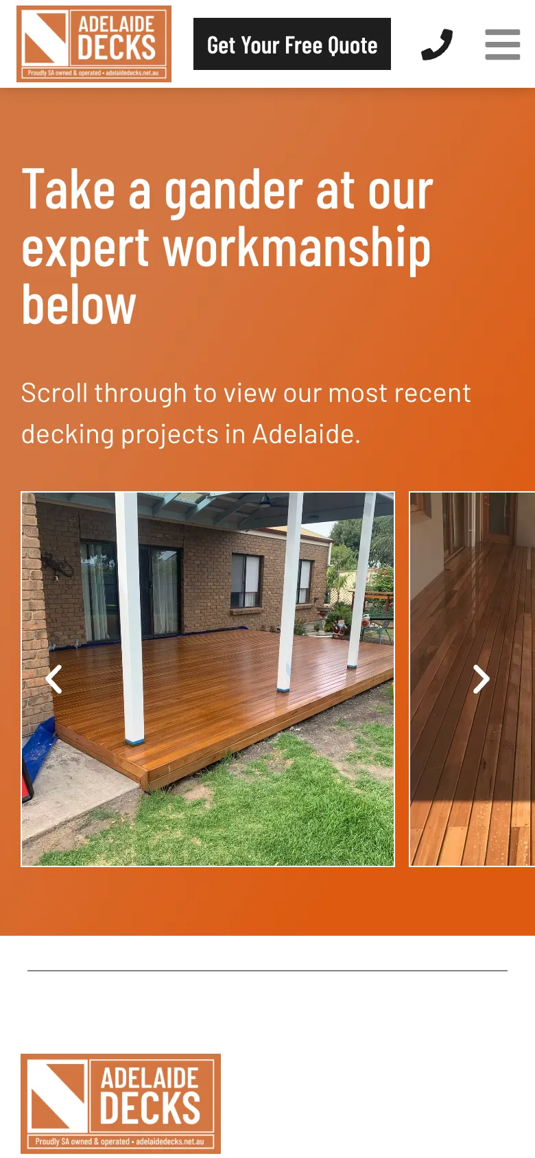 Adelaide Decks website - Projects page on mobile
