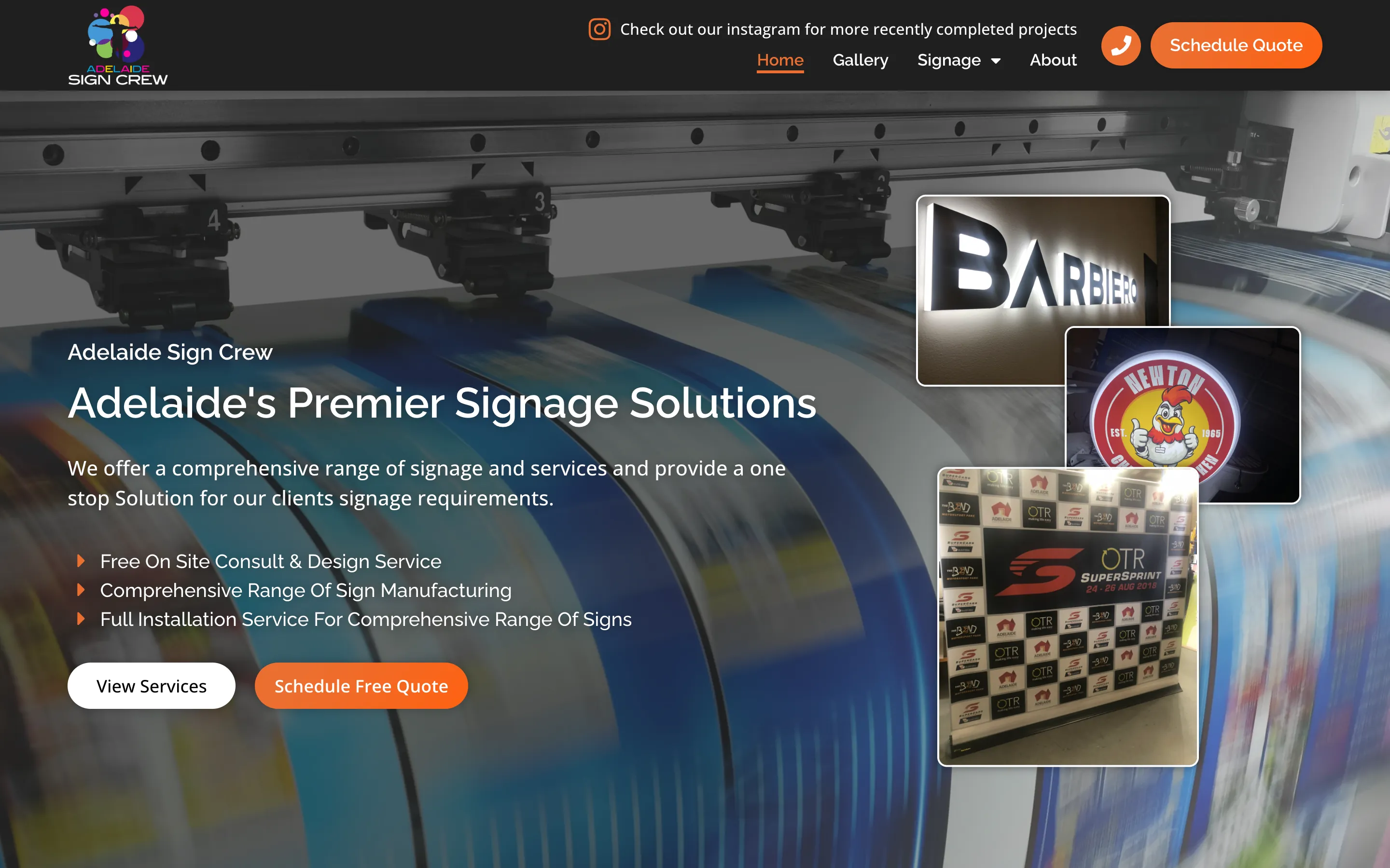 Adelaide Sign Crew website - Home page on desktop