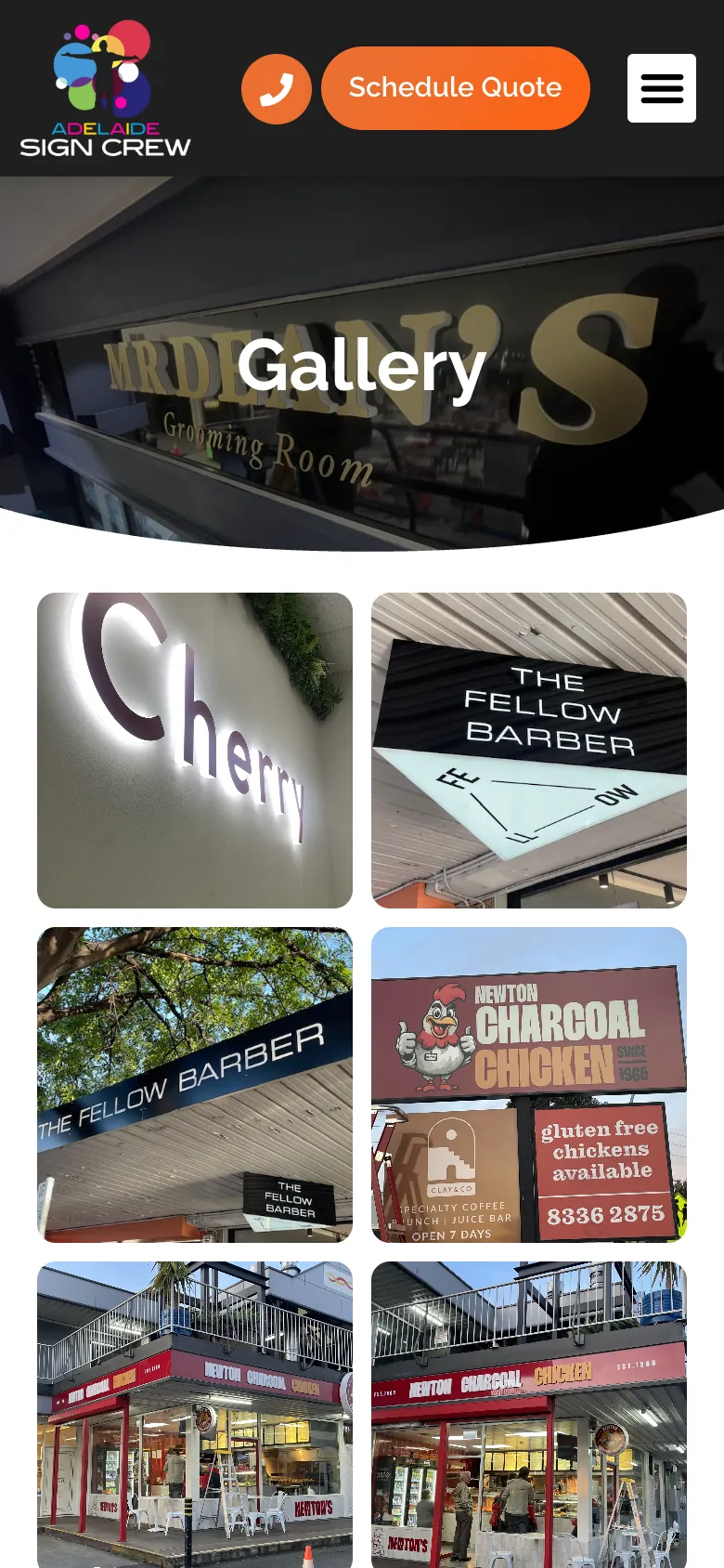 Adelaide Sign Crew website - Gallery page on mobile