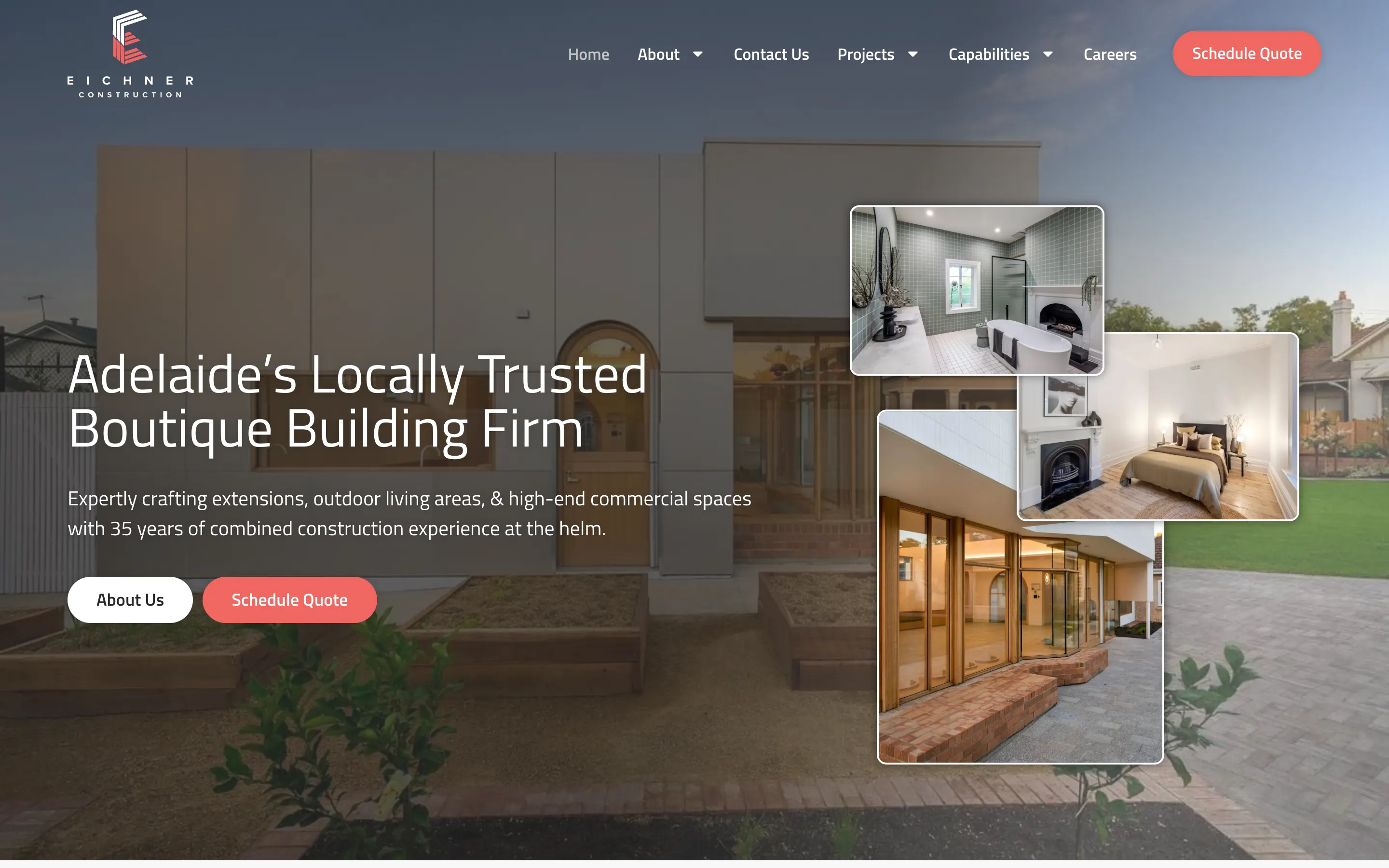 Eichner Construction website - Home page on desktop