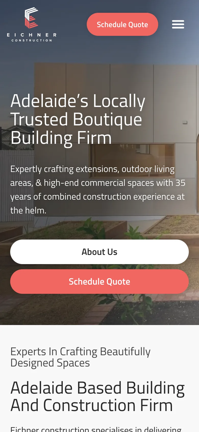 Eichner Construction website - Home page on mobile