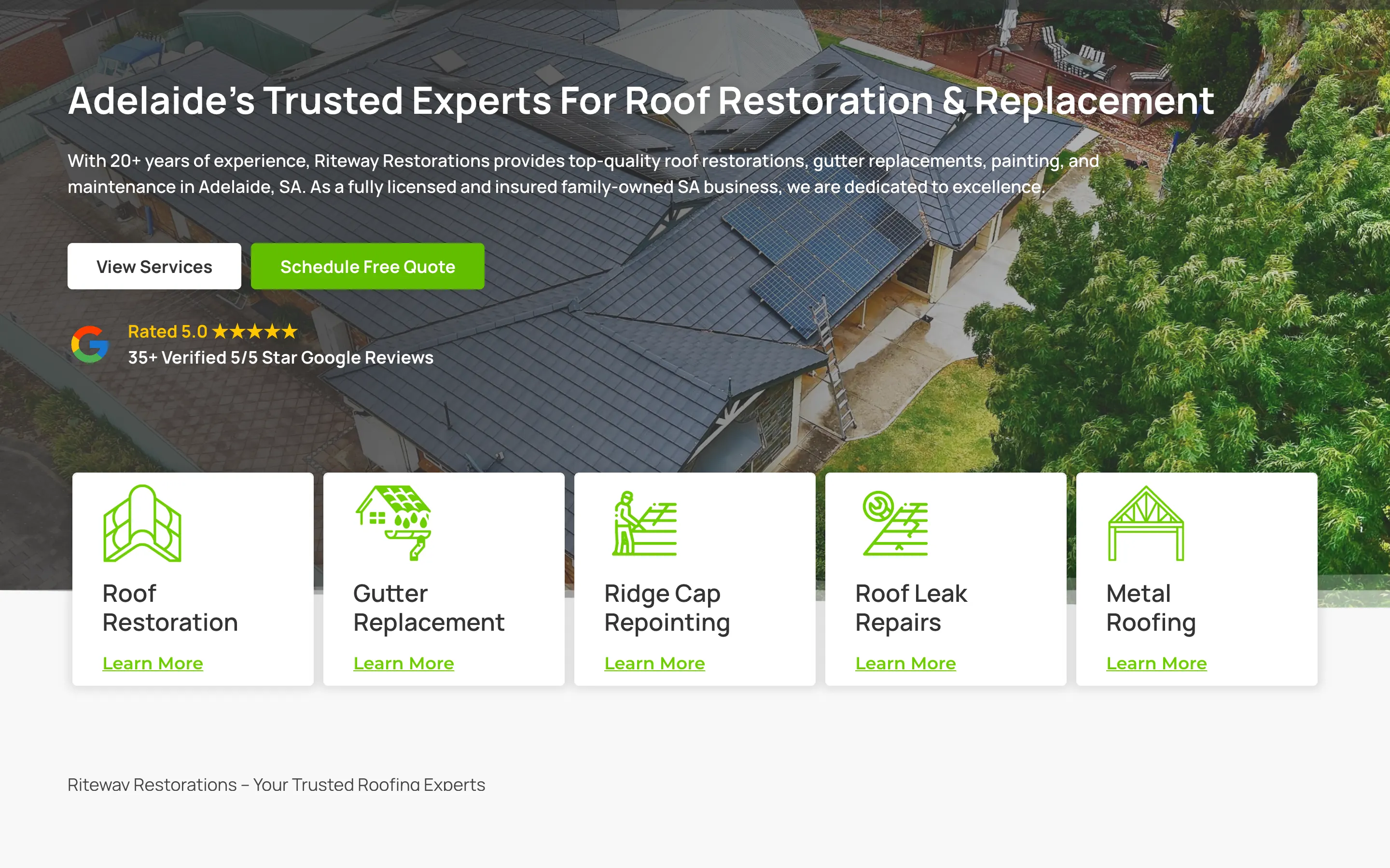 Riteway Restorations website - Home page on desktop