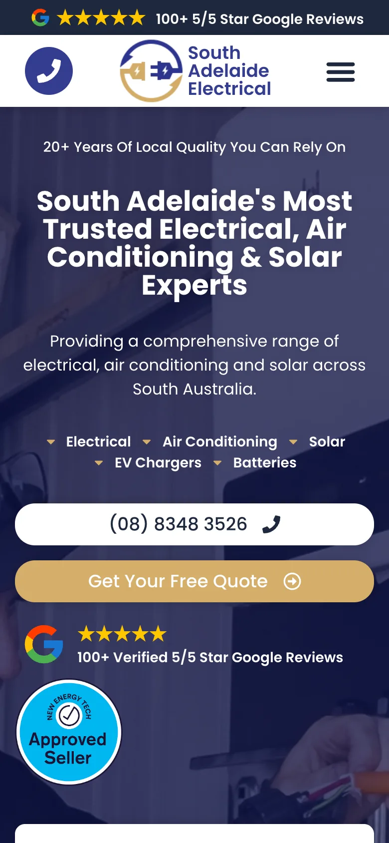 South Adelaide Electrical mobile website built by Websites For Tradies