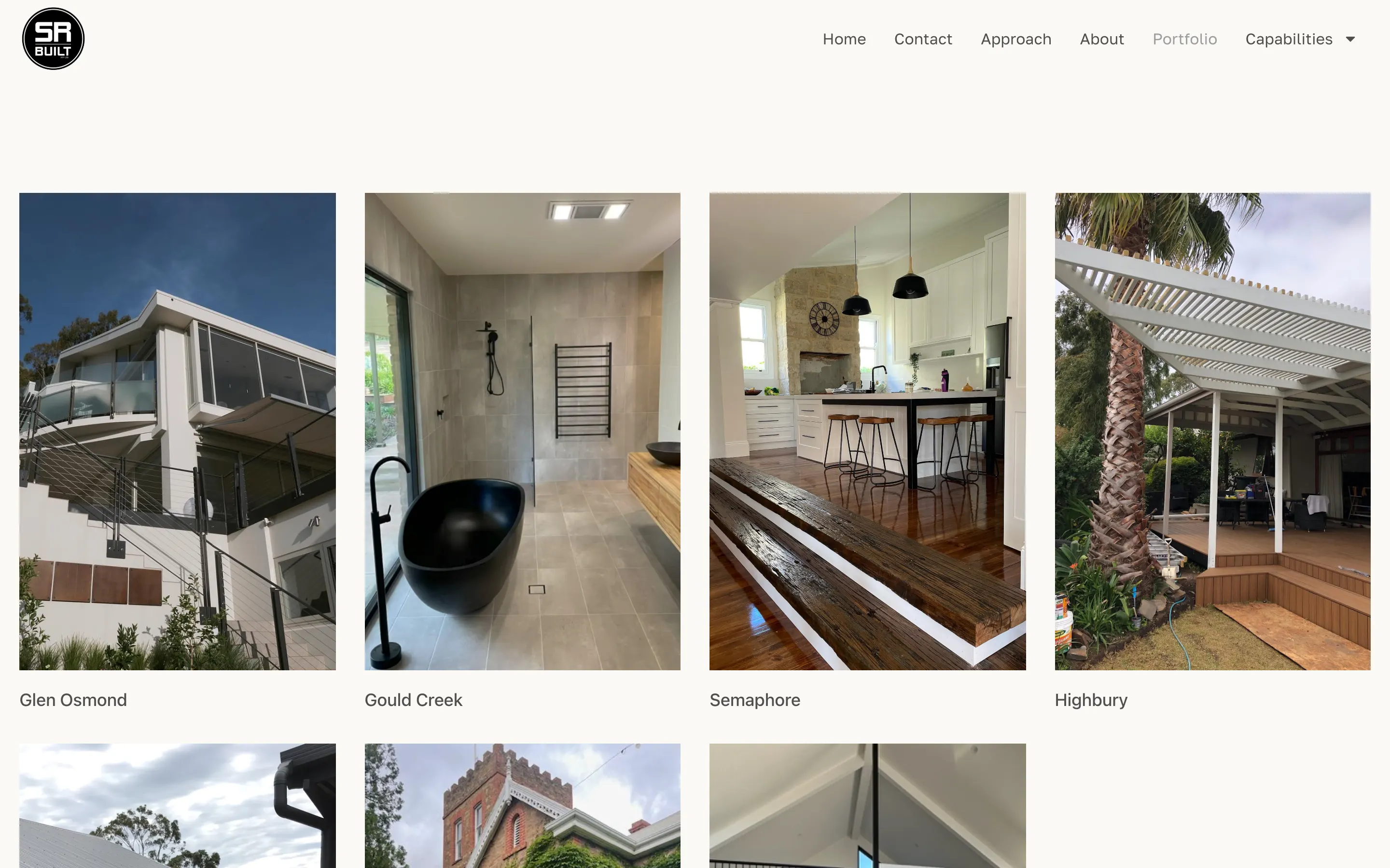 SR Built website - Portfolio page on desktop