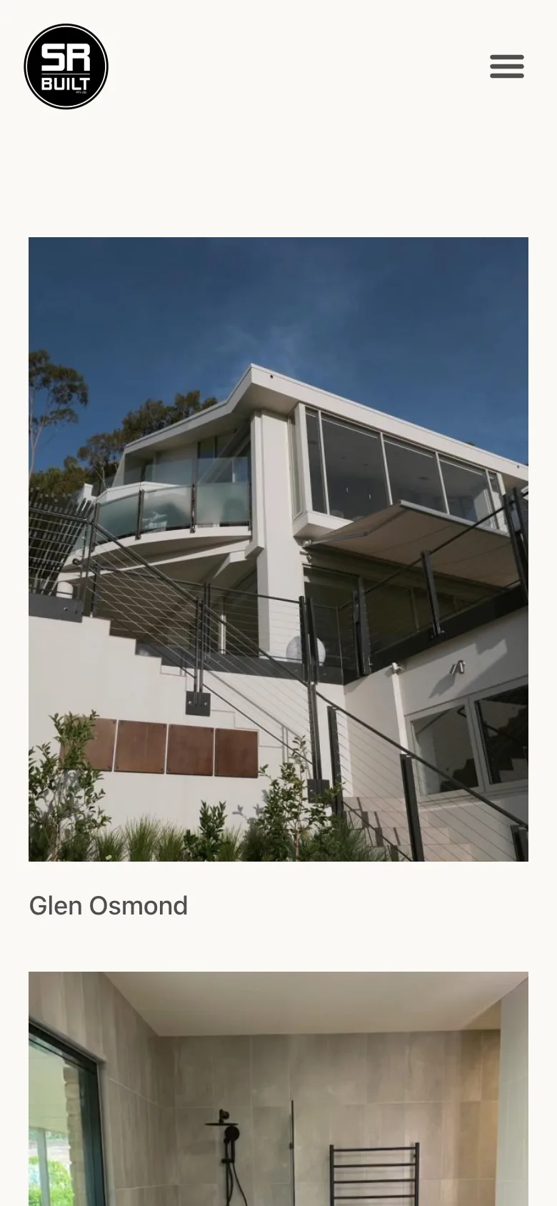 SR Built website - Portfolio page on mobile