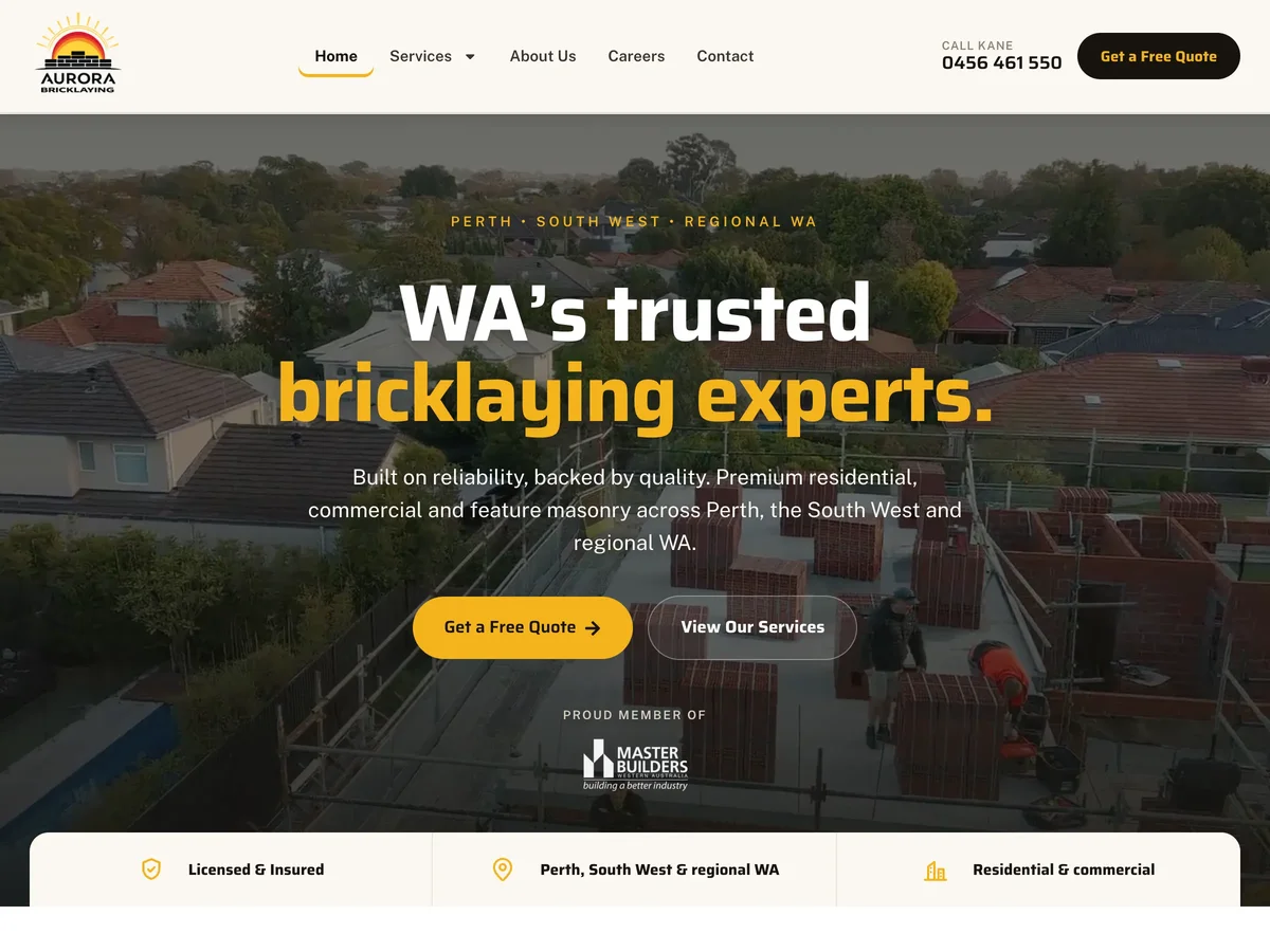 Aurora Bricklaying - a bricklayer website we built